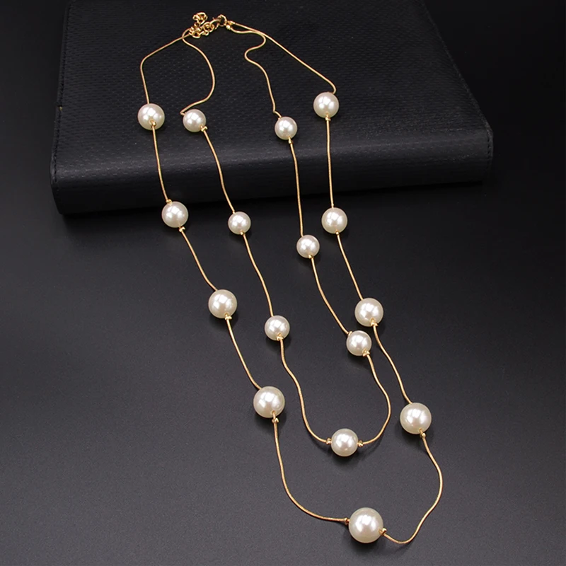 NK826 Новинка Bijoux Милая длинная двухслойная цепочка подвеска с искусственным жемчугом Подвеска Ожерелье для женщин ювелирное изделие массивный подарок