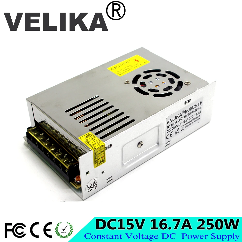 Одиночный выходной источник питания DC15V 16.7A 250W Переключатель драйвер адаптера