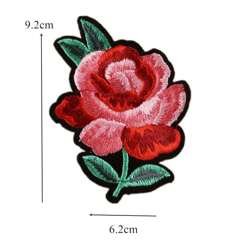 2 шт. Вышивка Патчи красный цветок шить железа на патч вышитые значки для сумки