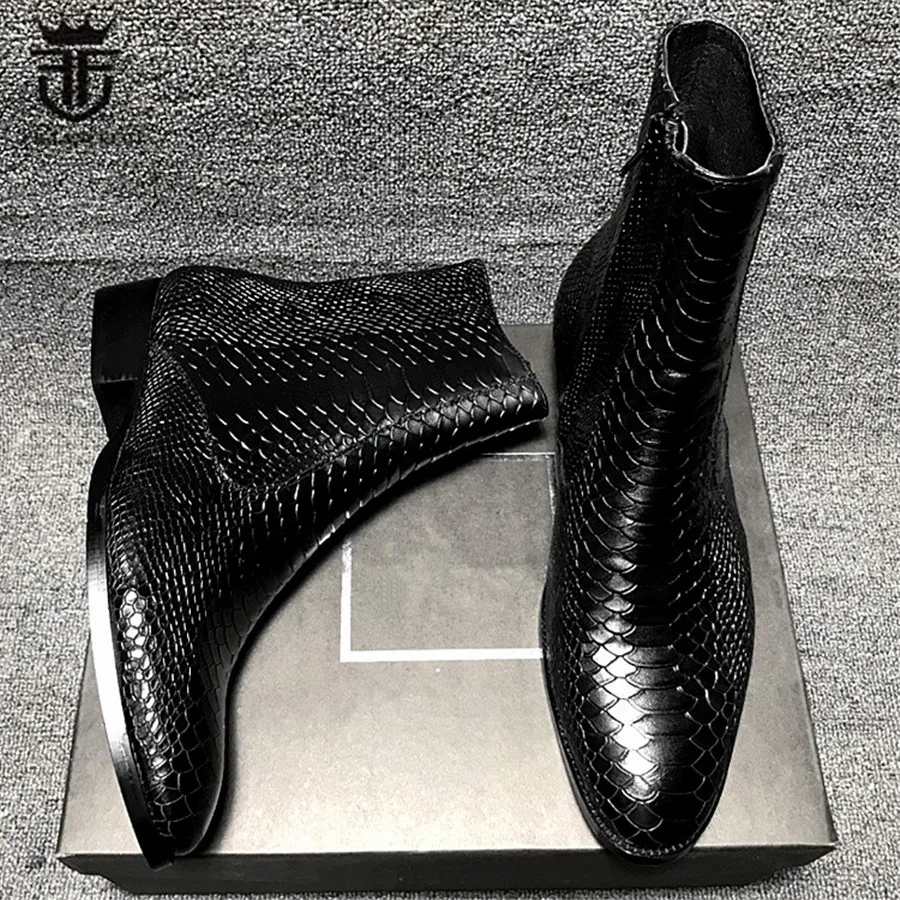 Мужские Ботильоны ручной работы из натуральной кожи под змеиную кожу с острым