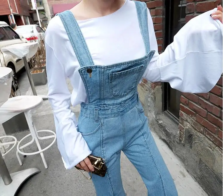 Женский джинсовый комбинезон с разрезами расклешенным низом 2019|denim jumpsuit|fashion