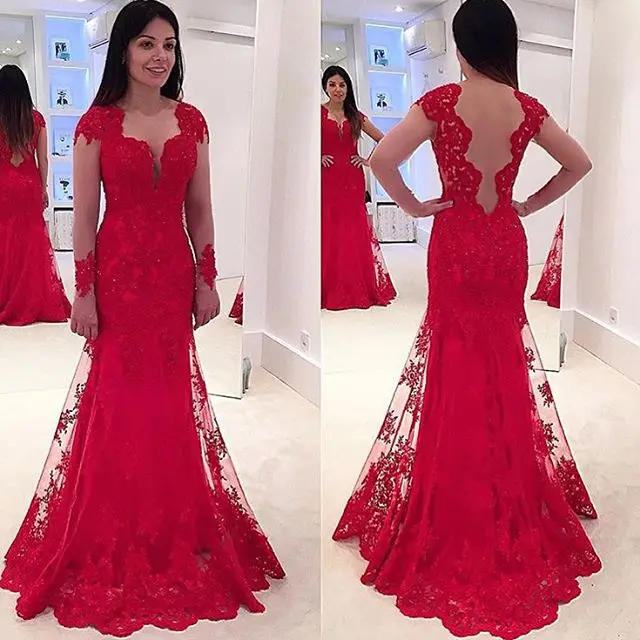 

2019 bridesmaid dresses Red Long Sleeves Appliques Sheath Tulle Sweep Train Custom-Made wedding guest dresses