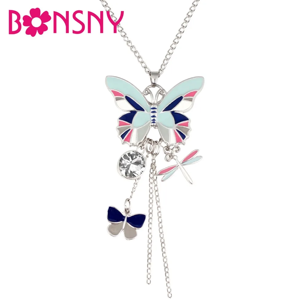 

Bonsny Enamel Alloy Rhinestone Butterfly Dragonfly Necklace Pendant Novelty Insect Jewelry For Women Girls Ladies Teen Gift Bulk