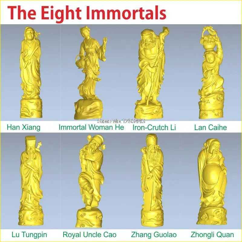 

8PCS/LOT The Eight Immortals 3D model for 4 axis circular diagram 3D carved sculpture cnc machine in STL file