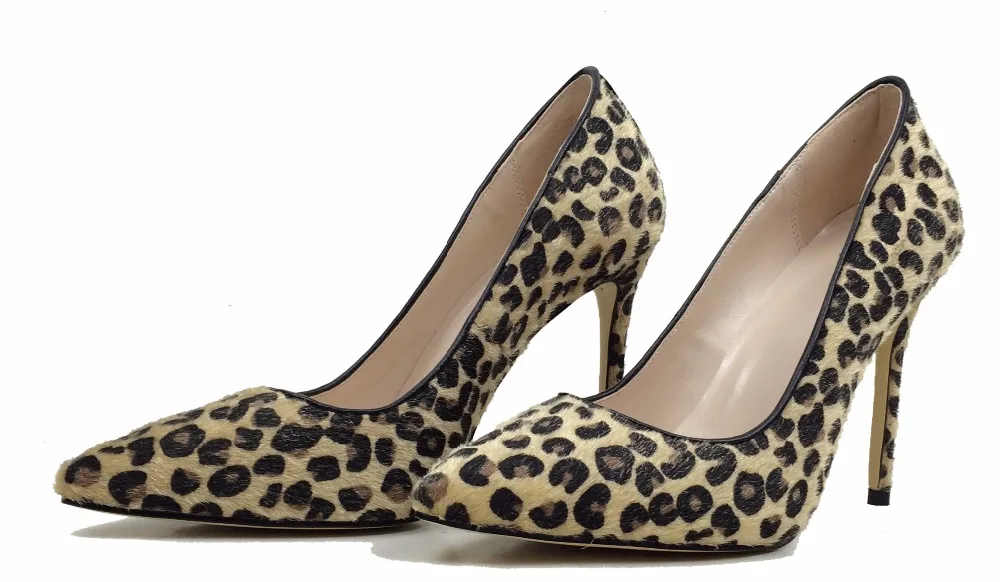 2018 тапочки Для женщин конский волос Leopard rinted-с острым носком Туфли-лодочки на