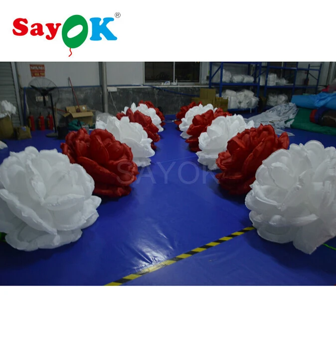 

5m Red and White Led Inflatable Rose Flower Chain for Wedding Decoration with LED Light