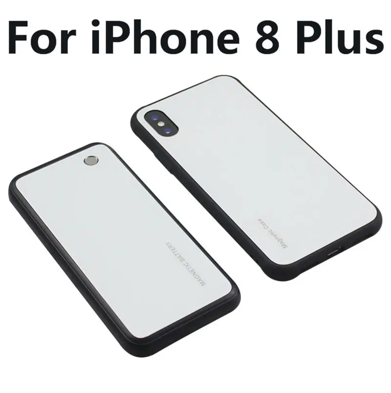Магнитный беспроводной Чехол для зарядного устройства для iPhone 8 Plus внешний аккумулятор чехол для зарядки батареи для iPhone X XS чехол из закаленного стекла - Цвет: i8 Plus-White