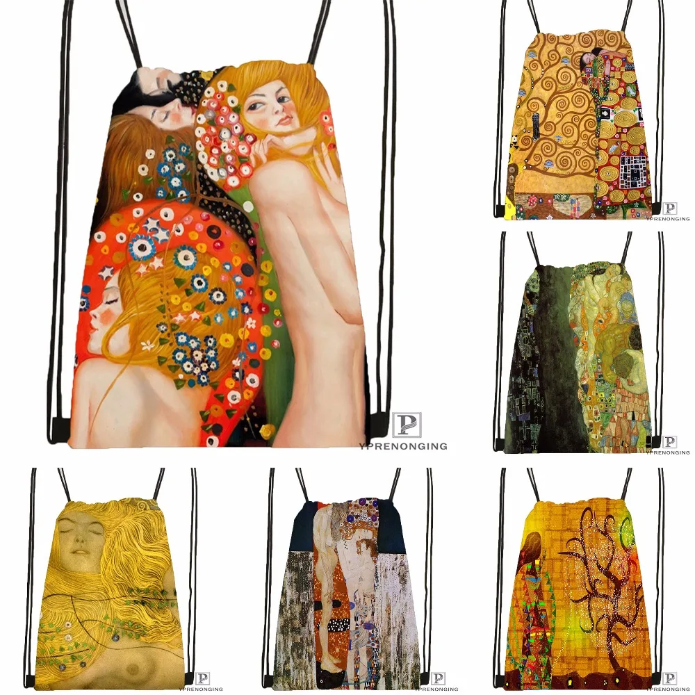 На выбор Gustav Klimt#10 походная сумка на шнурке милый рюкзак для детей(черная спинка) 31x40 см#180531-02-39
