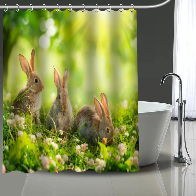 

Custom rabbit Printed Shower Curtain Bathroom Waterproof Polyester Washable Home Bath Decor Curtains With Hooks