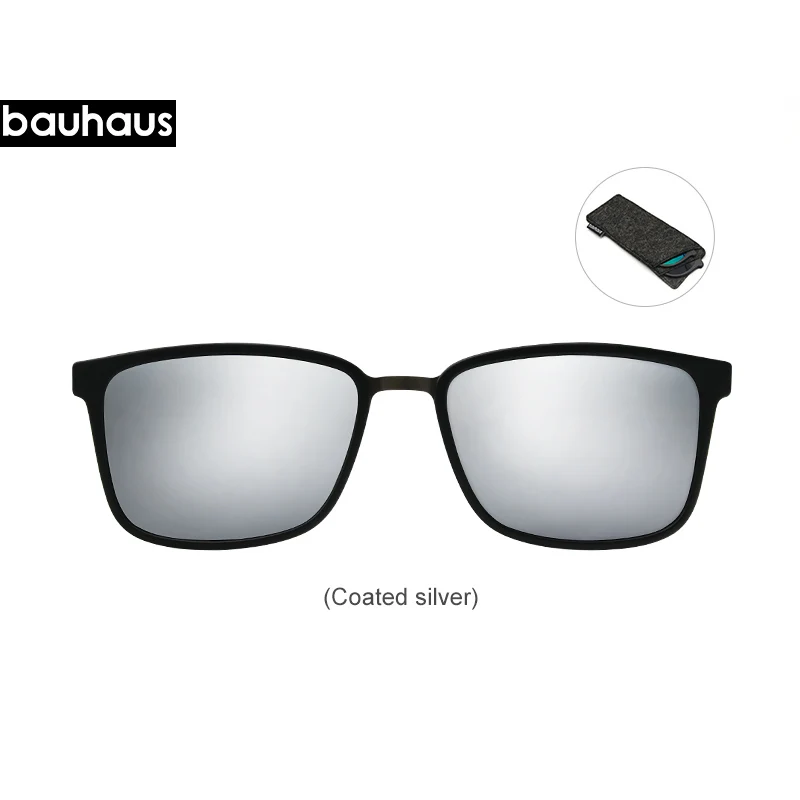 Coated silver Bauhaus 3в1 оправа с сердечником памяти внутри, поляризованные Магнитные очки с зажимом, очки с зажимом, очки для близорукости, очки для ночного видения - Цвет оправы: Coated silver