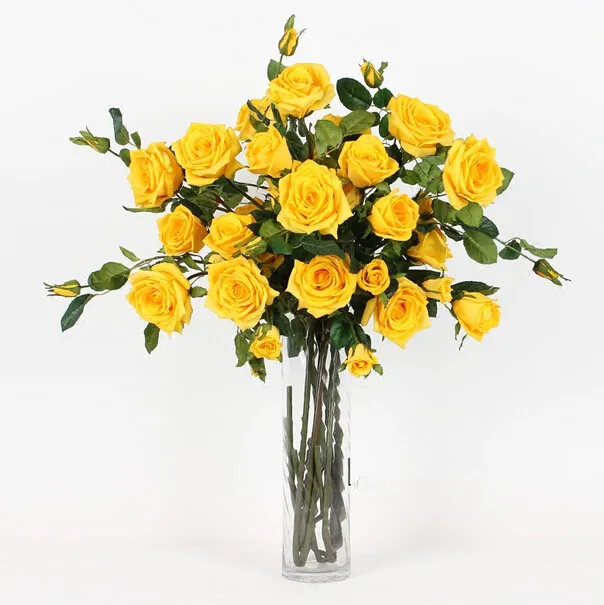 melhor Atacado 50 Pcs Real Toque Rose Spray (5 Flor/caule) Revestimento De Látex Rosa Flor Floral Da Flor Do Casamento Do Partido Do Evento Frete Grátis