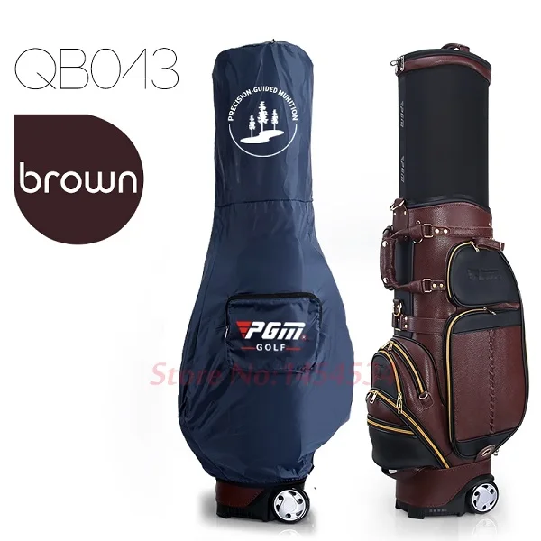 Brown leather Полная кожа! Регулируемый Гольф стандартный мяч сумка колеса мужская сумка стрейч многофункциональная подушка безопасности кожа водонепроницаемый с крышкой 125 см - Цвет: Brown leather