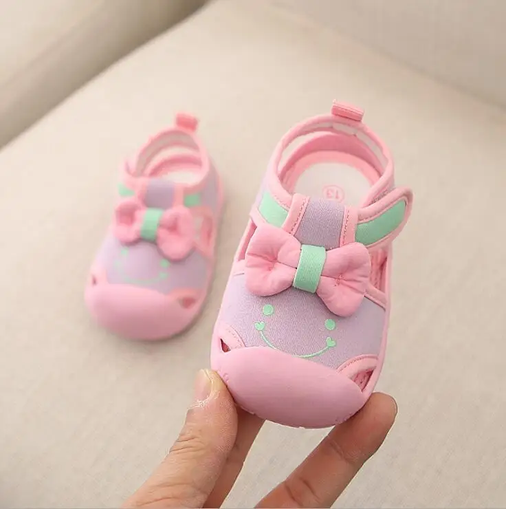 pink bow Новые летние функциональные сандалии для детей ясельного возраста детская обувь из мягкой кожи, чистый хлопок пляжные туфли для девочек и мальчиков - Цвет: pink bow