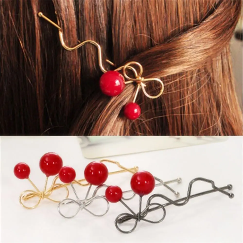 2 шт. заколка для волос женщин милый дизайн романтическая в форме вишни с бантом