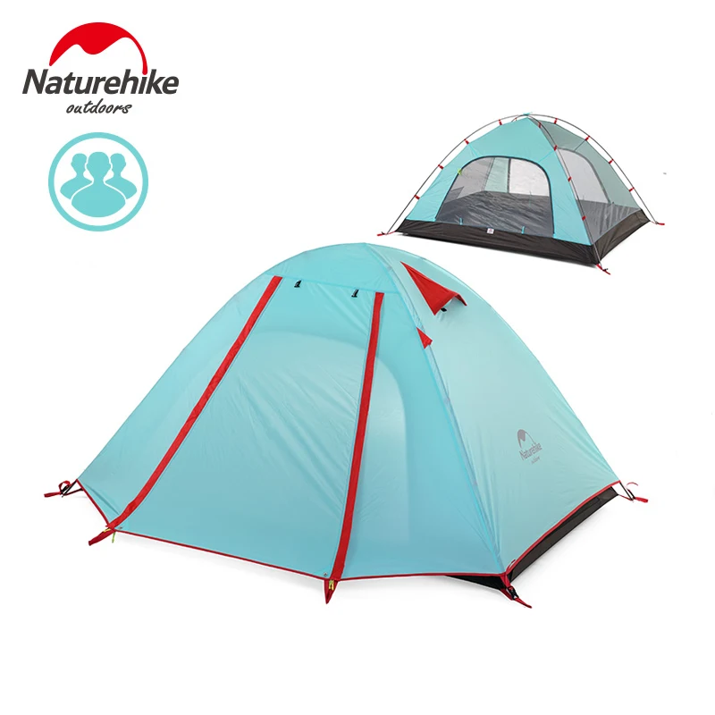 Verkauf Naturehike 2-4 Person Doppel Schicht Camping Zelt Trekking Wandern Im Freien Wasserdichte Zelte Tragbare Aluminium Pole NH Zelt