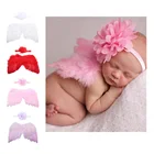 Однотонная повязка на голову с изображением перьев и цветов для новорожденных, костюм для фотосессии, Одежда для младенцев, Детские аксессуары для фотосессий