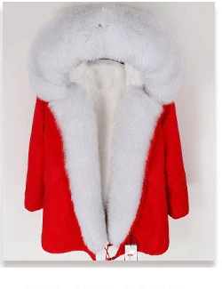 OFTBUY, пальто с натуральным мехом, зимняя куртка, Женская длинная парка, Воротник из натурального Лисьего меха, капюшон, подкладка из искусственного меха, Свободное пальто, ins, модная новинка - Цвет: red coat white fur