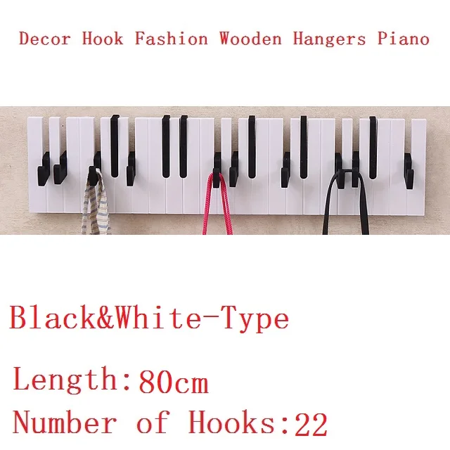 BW80cm22 1 шт. Декор крюк модные деревянные вешалки фортепиано мода фортепиано дизайн шляпа пальто одежда настенный держатель для ванной комнаты вешалка креативный дом - Цвет: BW80cm22
