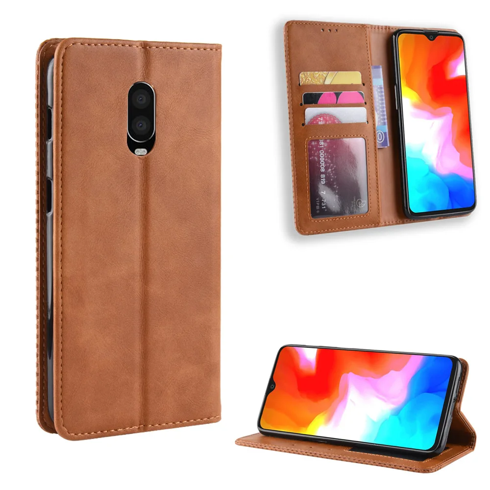 Luxury Retro Slim Flip PU Leather Cover for OnePlus 6T One Plus6T 1+6T Case A6010 A6013 Wallet Card Stand Magnetic Book | Мобильные