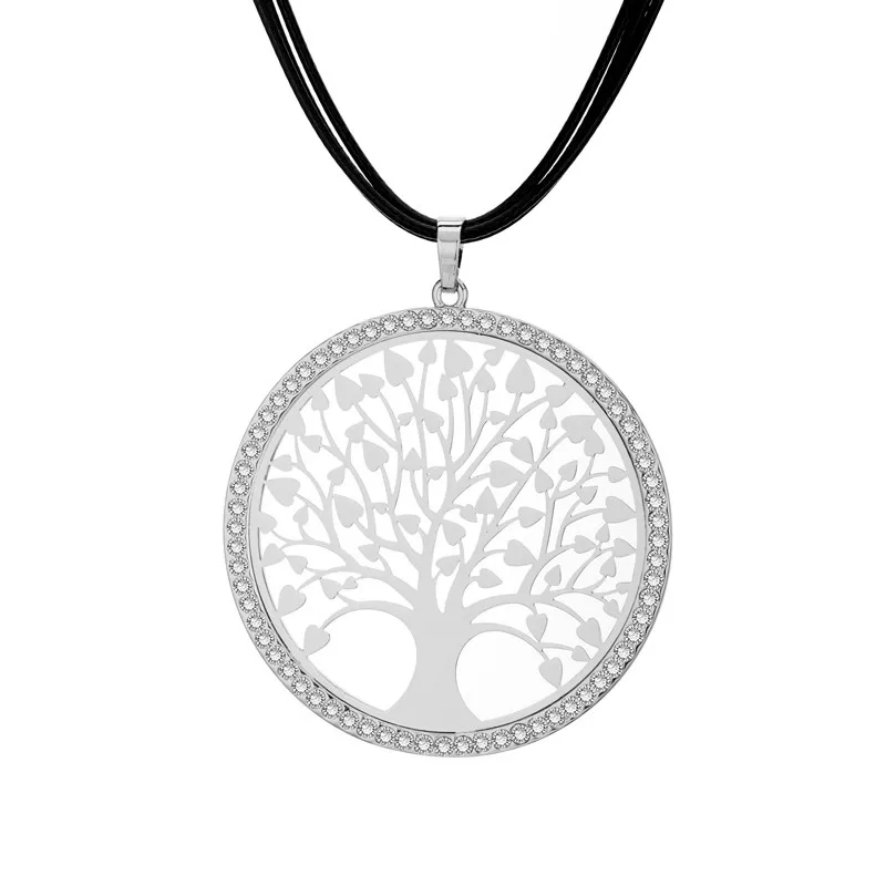 White Color Серебряный Круглый Дерево жизни Цепочки и ожерелья для Для женщин Кристалл полые кулон Цепочки и ожерелья три черные кожаные цепи длинный свитер цепи подарок - Окраска металла: White Color