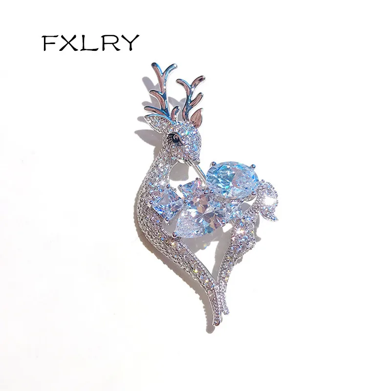 

FXLRY High Quality Fashion Elegant Sparkly White Color AAA Cubic Zircon Deer Brooch For Women Jewelry