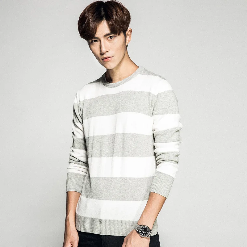 O-Neck Men Knitted Pullover Woolen Sweater Korean Style Mens Long Sleeve Striped Designer | Мужская одежда