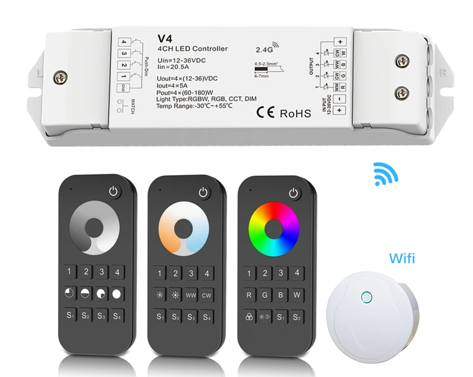 Светодиодная лента RGBW/RGB/ССТ/затемнением+ 2,4G Беспроводной РЧ пульт дистанционного управления 4 канала светодиодный RF контроллер для RGB/RGBW Светодиодные ленты светильник