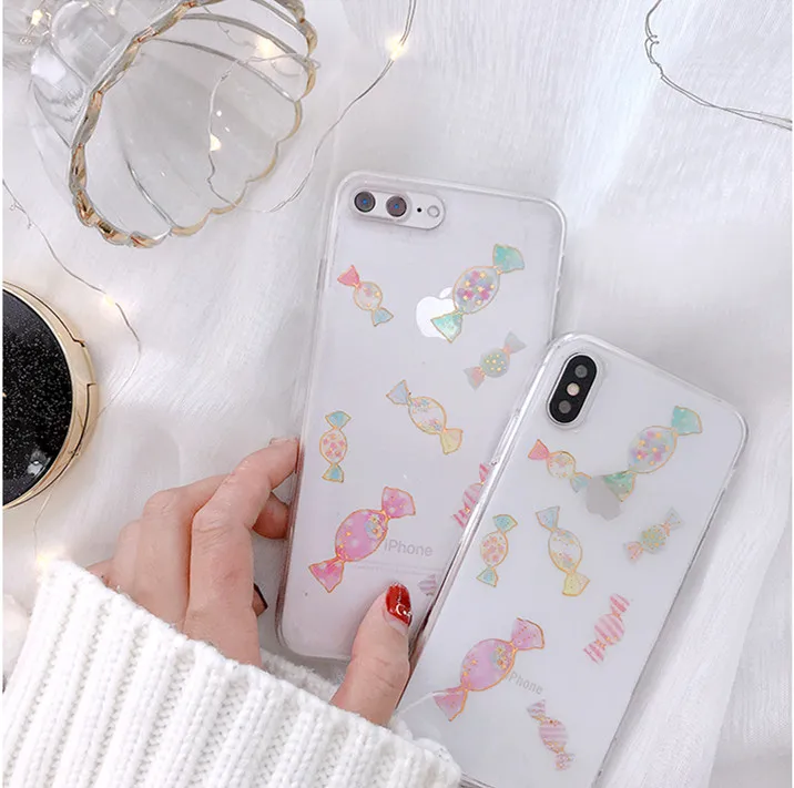 Gimfun Fresh Transparent Candy Phone Case for Iphone 7 Glitter Floral Soft Tpu 6 6s 8 Plus X Back Cover |