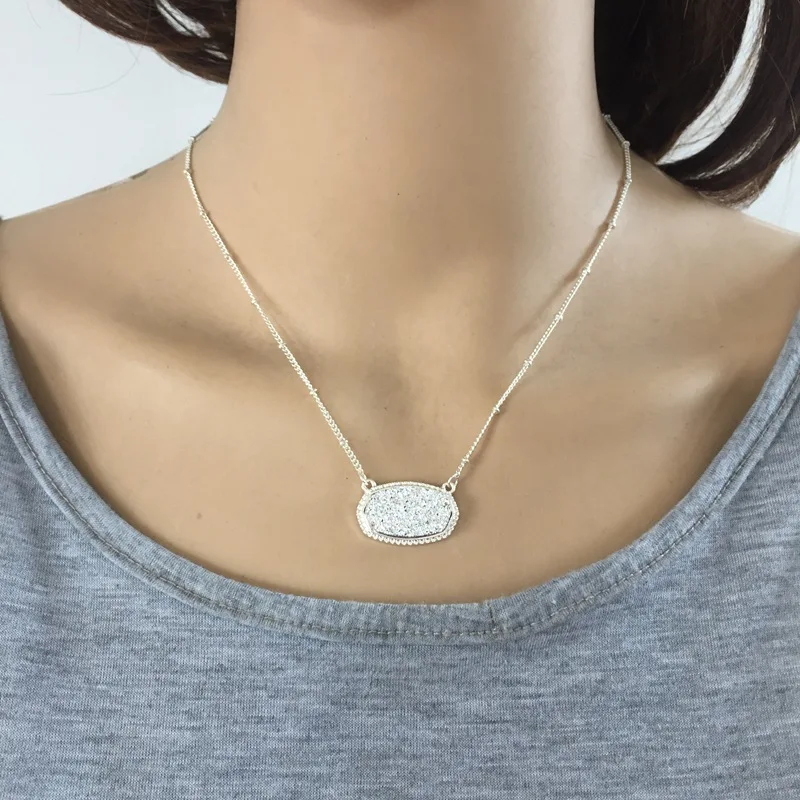 11 цветов, серебристые друзы Drusy, ожерелья с подвесками, шестиугольник, акриловая смола, воротник, модный бренд, Женские Ювелирные изделия, вечерние, свадебные, для свиданий, подарок