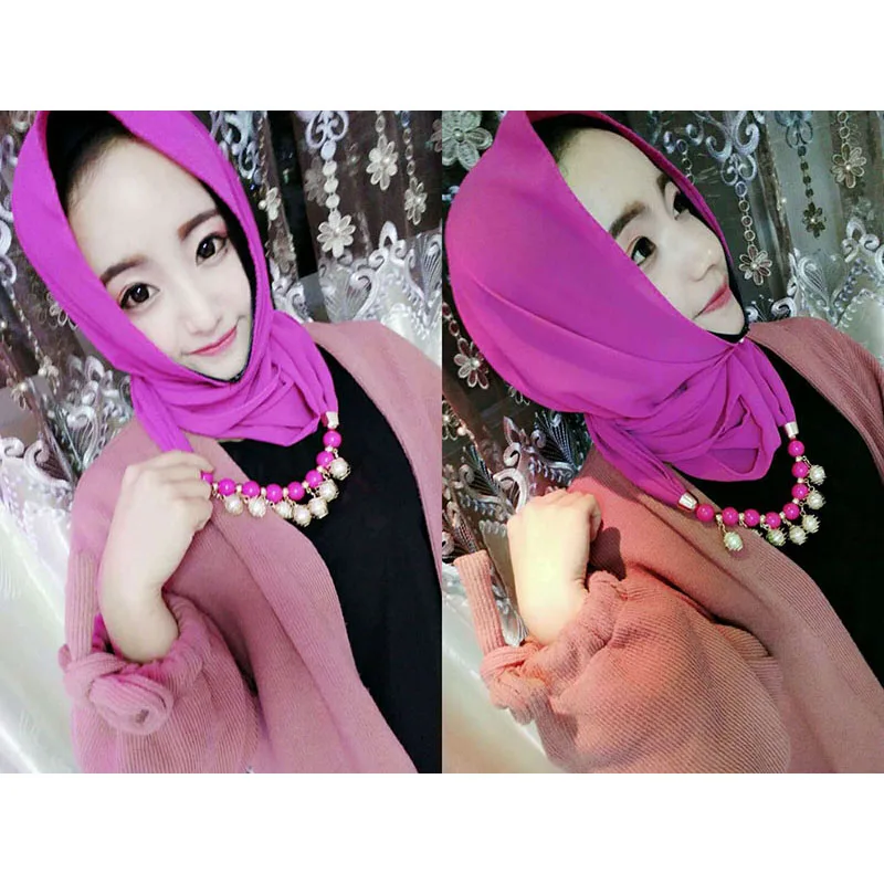 Ювелирные изделия RUNMEIFA подвески ожерелья шарф однотонный шифоновый хиджаб