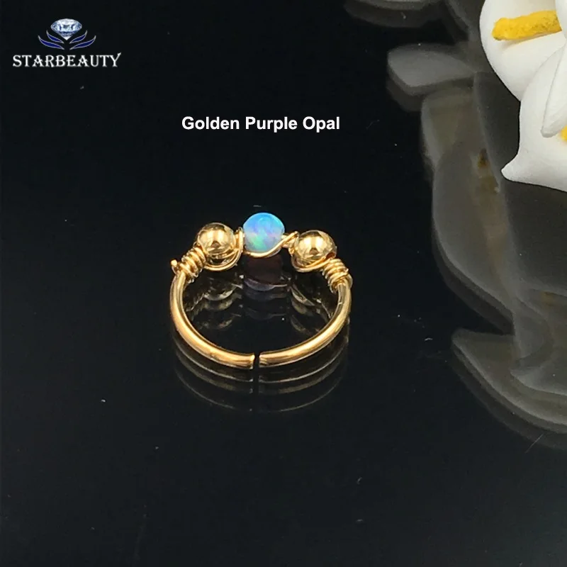 Gold Purple 1 шт. огненный опал Daith для сосков, губ Tragus Пирсинг 16 г обручи Спираль пирсинг для хрящевой части уха Хирургические стальные перегородки кликеры кольцо носа - Окраска металла: Gold Purple