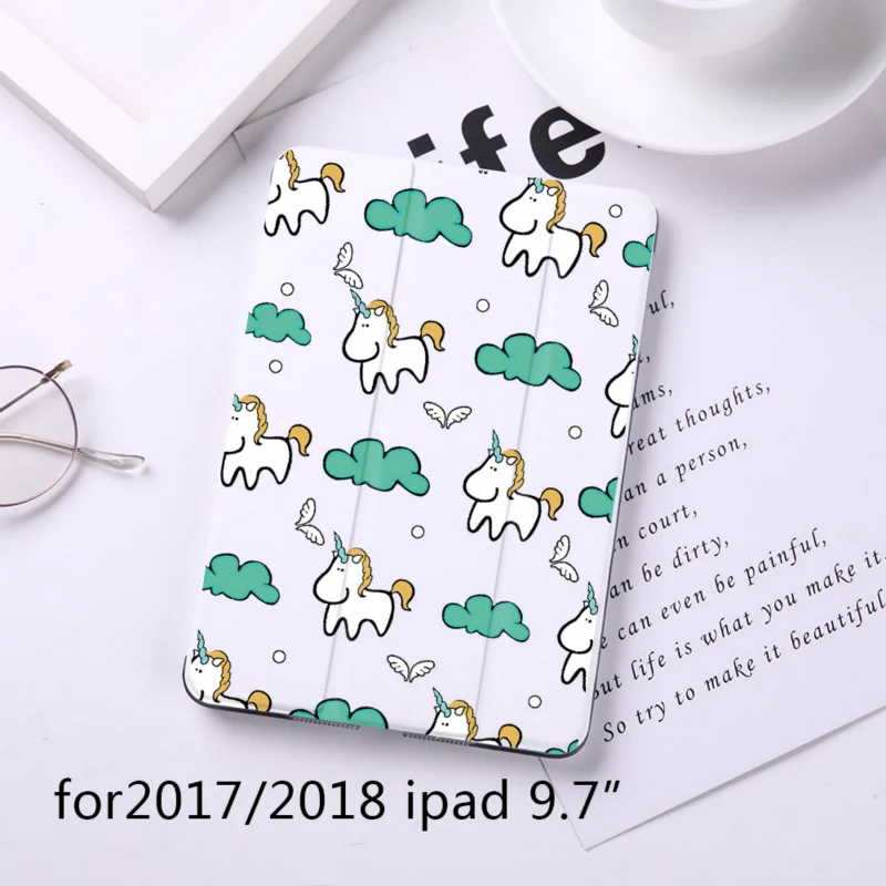 B200060-2017 Cartoon Cute Unicorn Magnet Flip Cover For Apple iPad 9.7" Case For iPad Air 2 Mini2 PU Leather Tablet Folding Folio Case - Цвет: B200060-2017