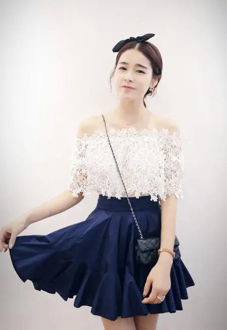 Новинка 2017 летняя модная кружевная блузка с открытыми плечами цветочным