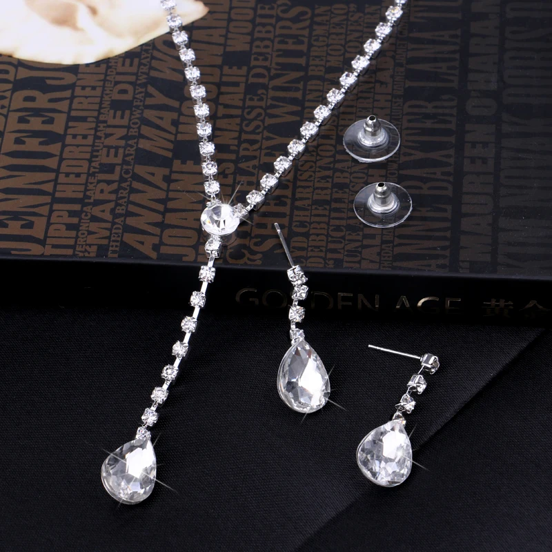 Знаменитостей вдохновил Кристалл теннисные капли длинное ожерелье серьги набор