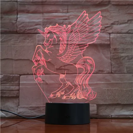 Красивый Единорог 3D светодиодный светильник 7 цветов ночник USB дети огни как