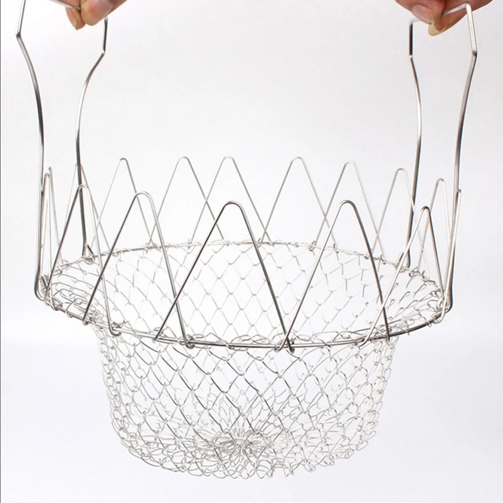 Steam Sieve Mesh Stainless Steel Basket Folding Steaming Cooker Flour Fry French Rinse Wash Fruit Kitchen Cooking Tools