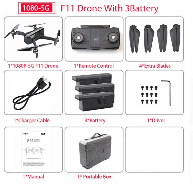 3 battery with PB SJRC F11 PRO gps Дрон с Wifi FPV 1080 P/2 K HD камера F11 бесщеточный Квадрокоптер 25 минут время полета складной Дрон Vs SG906 - Цвет: 3 battery with PB