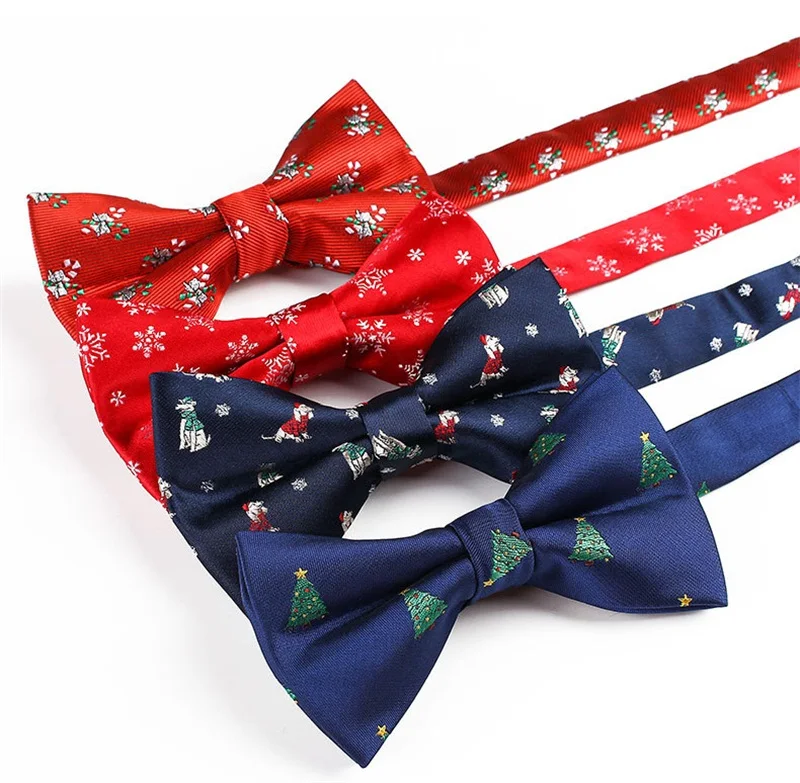 Галстуки бабочки со снежинками рождественские Полиэстеровые галстуки для