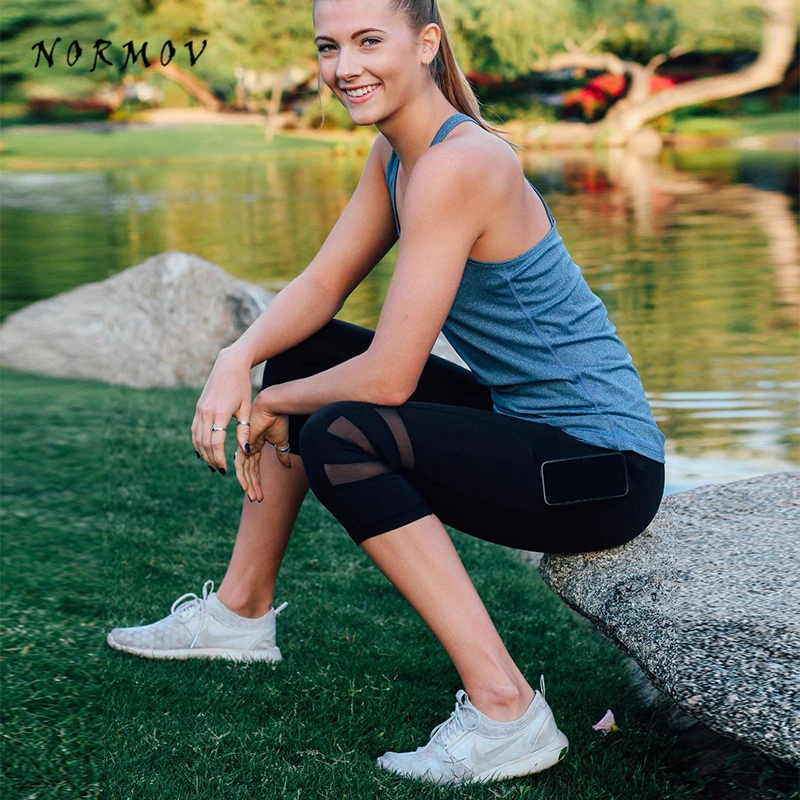 Женские леггинсы NORMOV с сетчатыми вставками весенне-летние Джеггинсы до середины