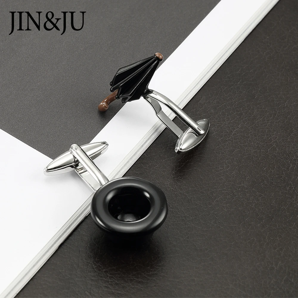 JIN& JU модные черные Зонты запонки со шляпой для мужчин s Англия джентльмен шляпа дизайн мужская рубашка манжеты запонки gemelos