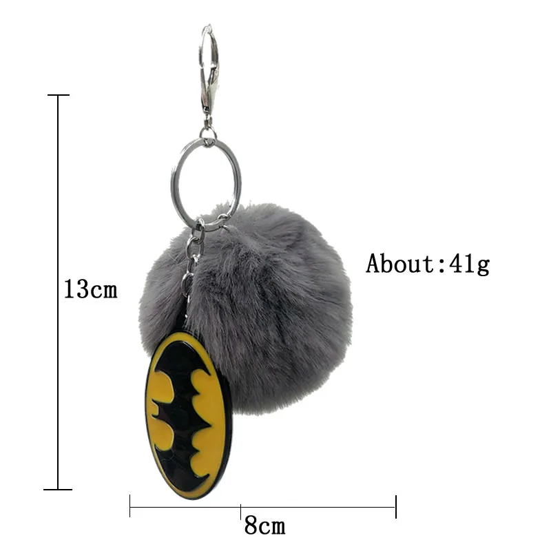 Fashion Batman Keychain Pompom Avengers Key Chains Jewelry Fur Ball Chain Fluffy Pom Keyring For Women Car Bag Ring | Украшения и