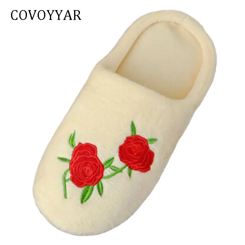 COVOYYAR/женские тапочки с вышивкой модная домашняя обувь розами женские шлепанцы