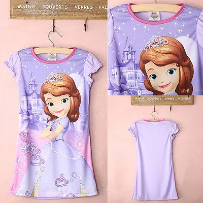 Fashion Kids Baby Girls Movies Purple Sofia Princess Summer Short Sleeve Casual Dress Nightdress Sleepwear 4-14Y | Детская одежда и