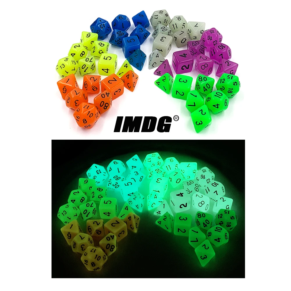 IMDG 7 шт./компл. многогранные RPG игровые кубики Акриловые Кубики DND светящиеся