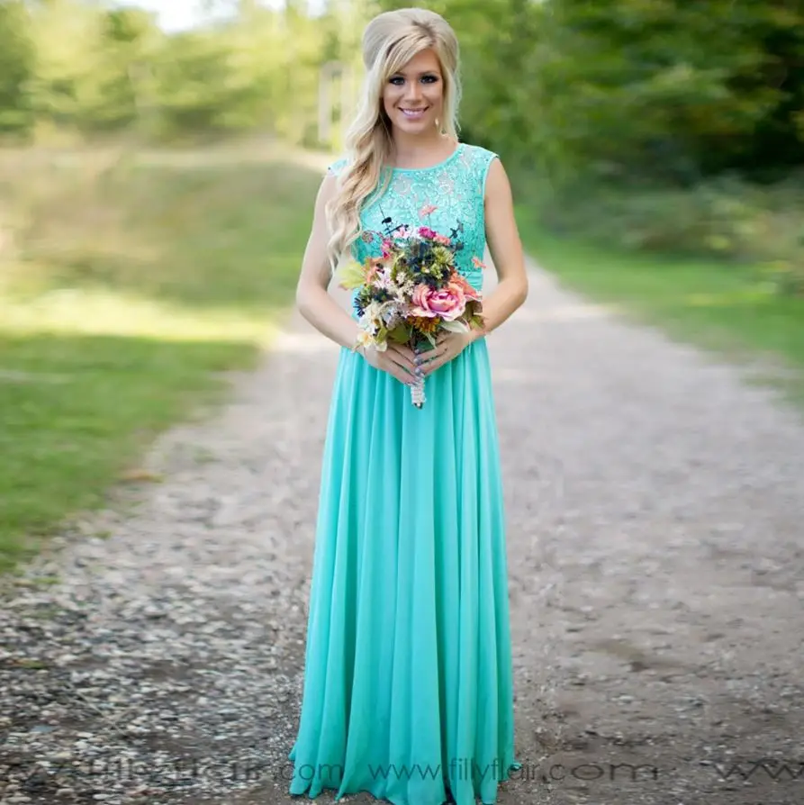 Vestido madrinha Новинка года кружево шифон сзади линии бирюзовое платье для подружки неветы длинные плюс размеры Свадебная вечеринка платье Дешевые - Цвет: turquoise