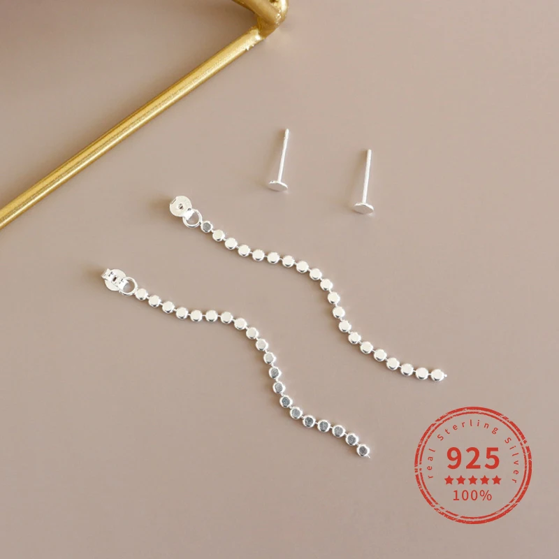 

Designer Round Beaded Tassel Drop Earrings Real 925 Sterling Silver Fine Jewelry Solid Geometric Triangle Gift 2019 WDE072