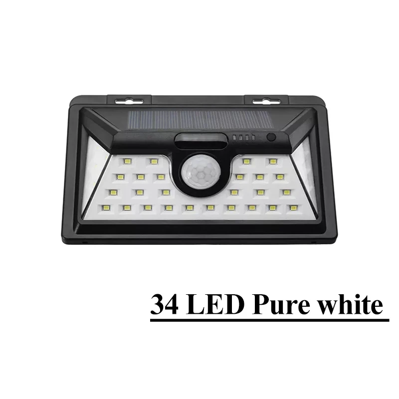 34LED Светодиодный настенный светильник на солнечной батарее с датчиком движения PIR, водонепроницаемый, широкий угол, наружное настенное освещение, садовый разделяемый настенный светильник с 3 режимами - Испускаемый цвет: 34LED