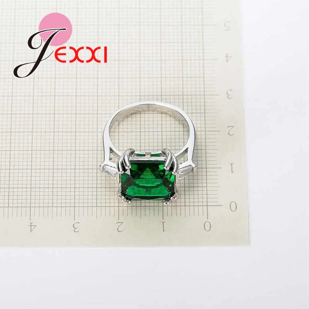 Модные женские квадратные Свадебные кольца с зеленым кристаллом обручальные