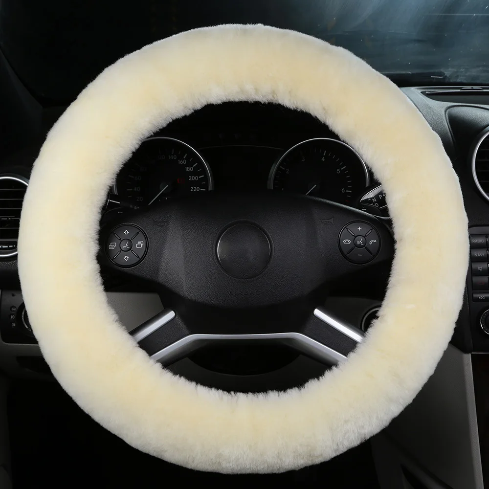 Cream White OGLAND аутентичная овчина автомобильный Стайлинг рулевое колесо Чехлы для австралийская мериносовая шерсть натуральный мех кожа универсальные автомобильные запчасти - Название цвета: Cream White