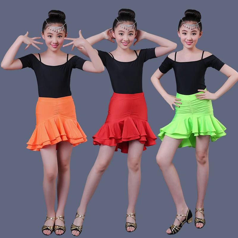 

Girl Party Clothes Latin Dance Dress 3 Charming Color Latin Skirt Ballroom Dancewear Kids Dresses Fashion Performances Clothing